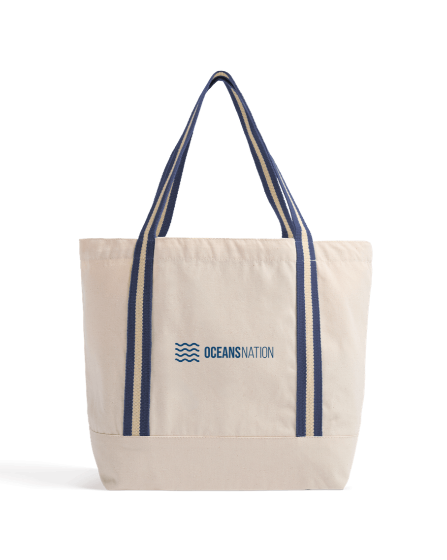 Natural/French Navy Oceans Nation Beach Bag