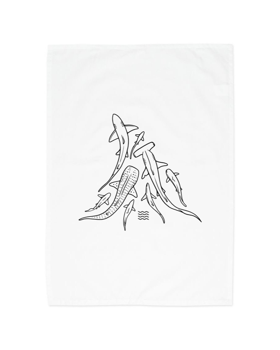 White Fins Tea Towel