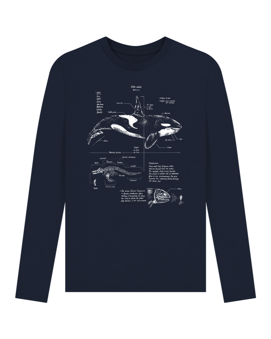 Navy Blue Orca Anatomy Long Sleeve T-shirt