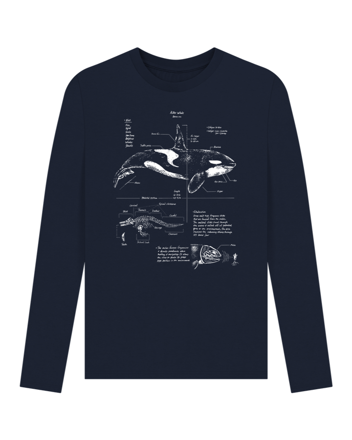 Navy Blue Orca Anatomy Long Sleeve T-shirt