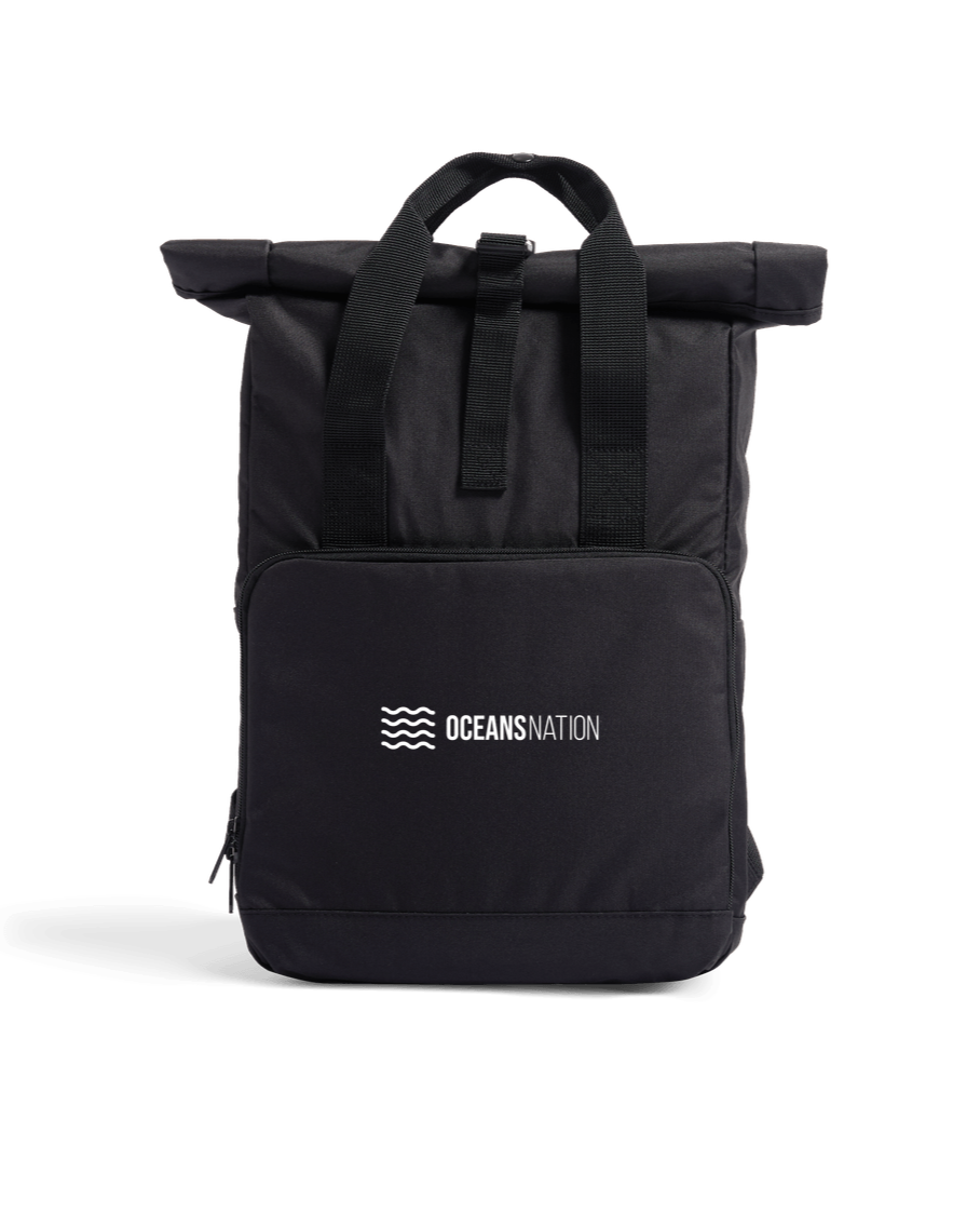 Black Oceans Nation Recycled Roll-Top Backpack