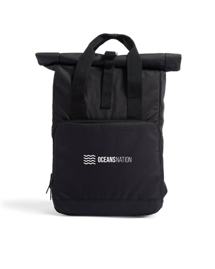 Black Oceans Nation Recycled Roll-Top Backpack