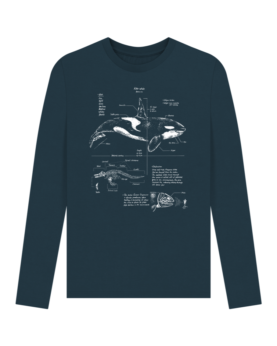 Denim Blue Orca Anatomy Long Sleeve T-shirt