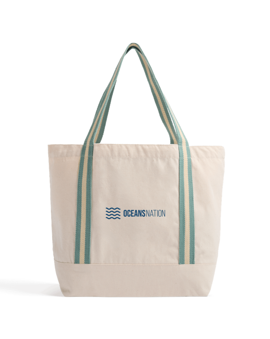 Natural/Sage Green Oceans Nation Beach Bag